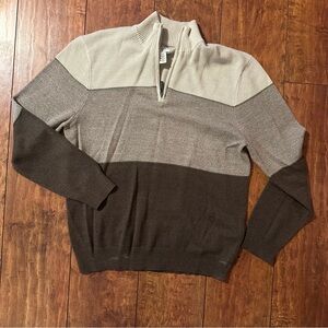 Dockers brown colorblock classic fit, quarter zip pullover sweater - medium
